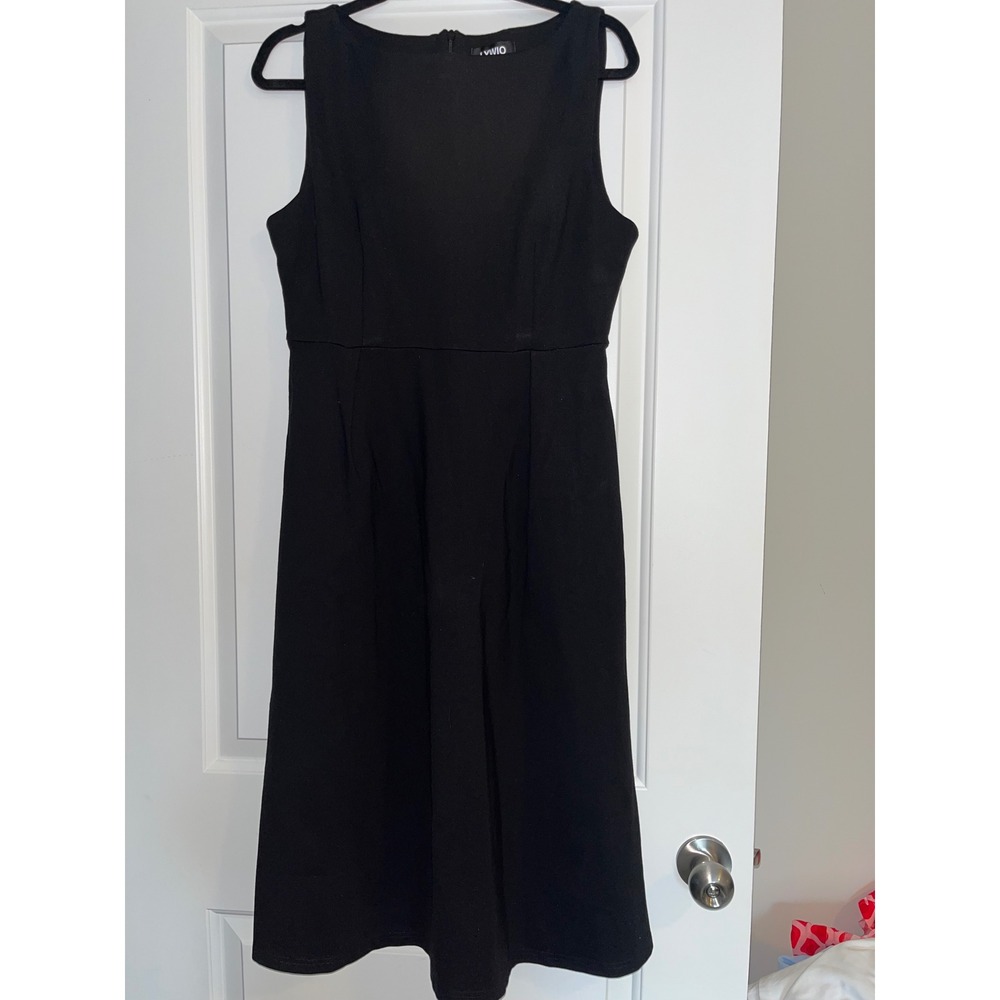 LYWIO Women Black Sleeveless A-Line Midi Dress Size L Fit and Flare Work Party